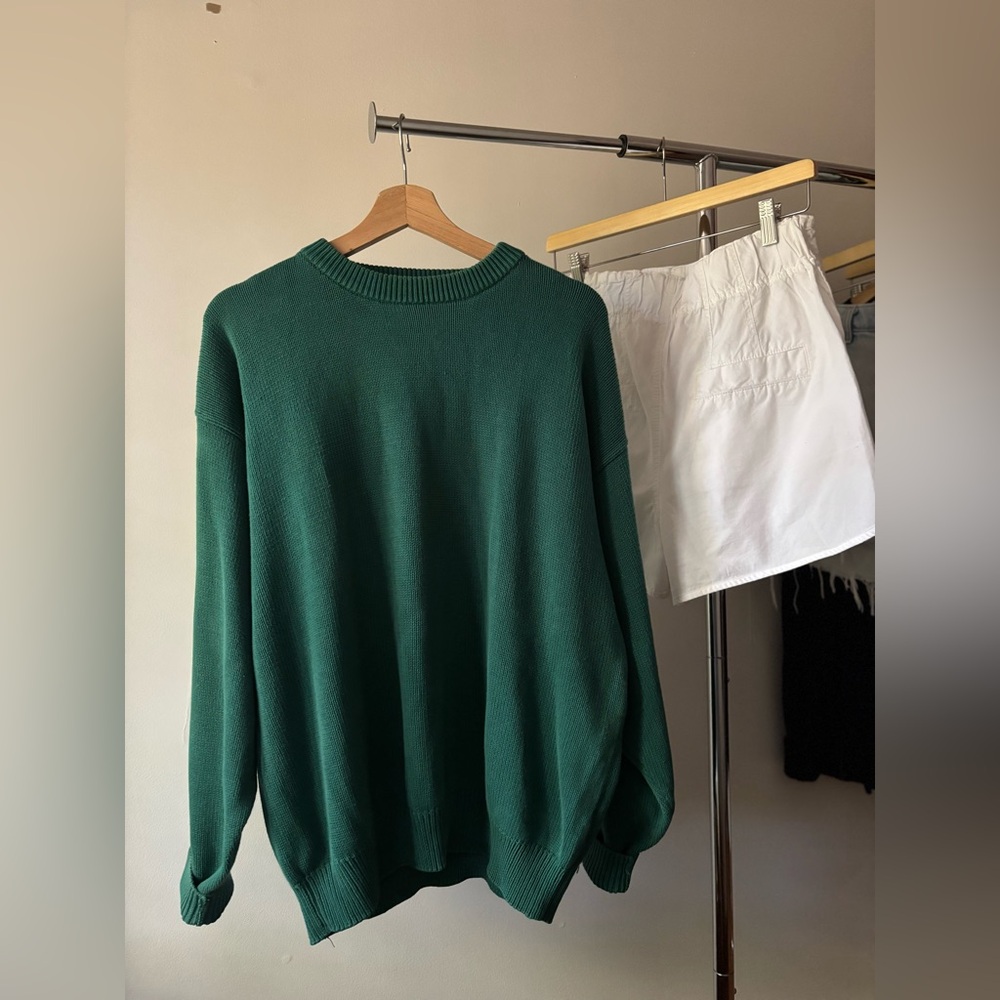 1990s Green Cotton Slouchy Crewneck Sweater